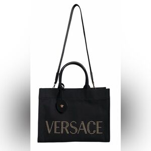 NWT Versace Black and Gold Canvas Large Tote